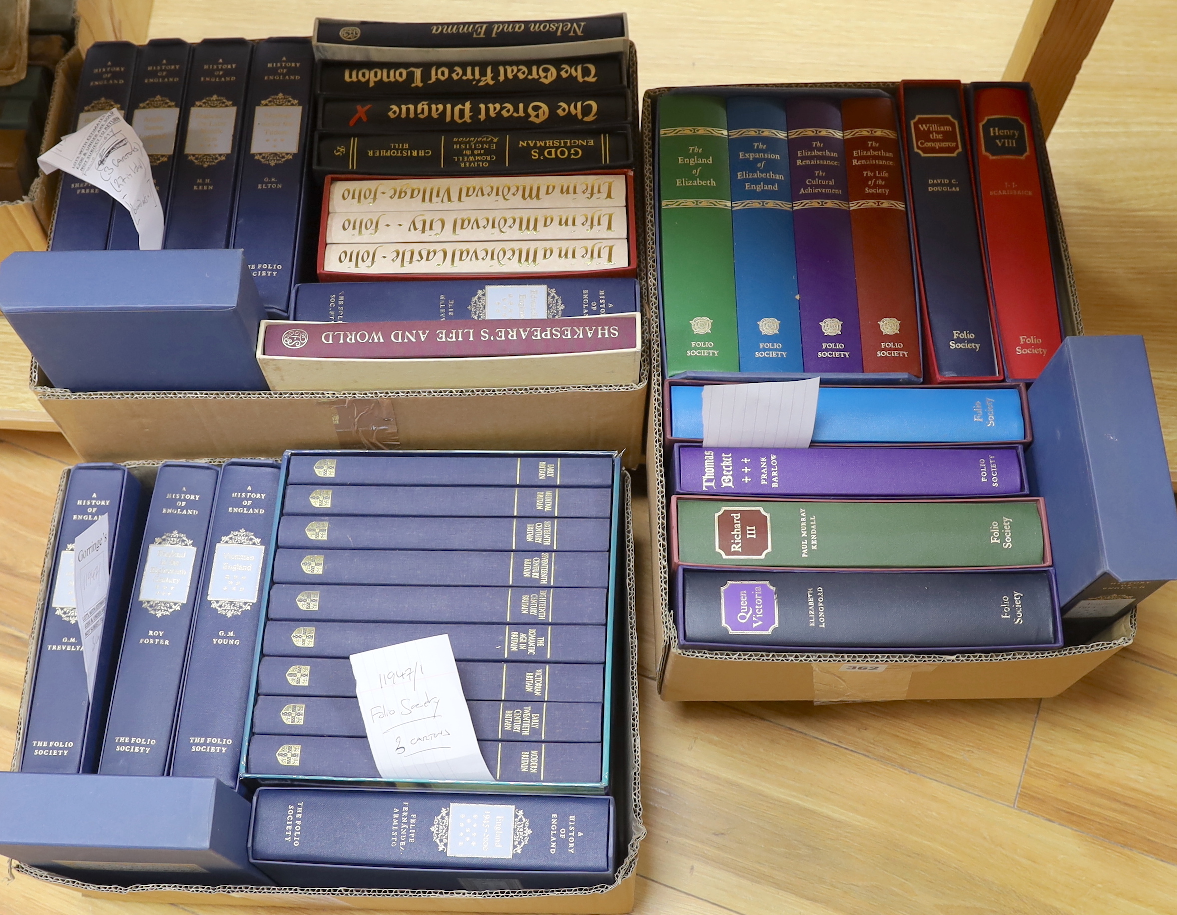 Folio Society - A miscellany of British History, includes The Cambridge Cultural History of Britain - 9 vols (boxed), many illus., gilt cloth, 1995; Rowse's England of Elizabeth. 4 vols. (boxed). num. illus., gilt cloth,